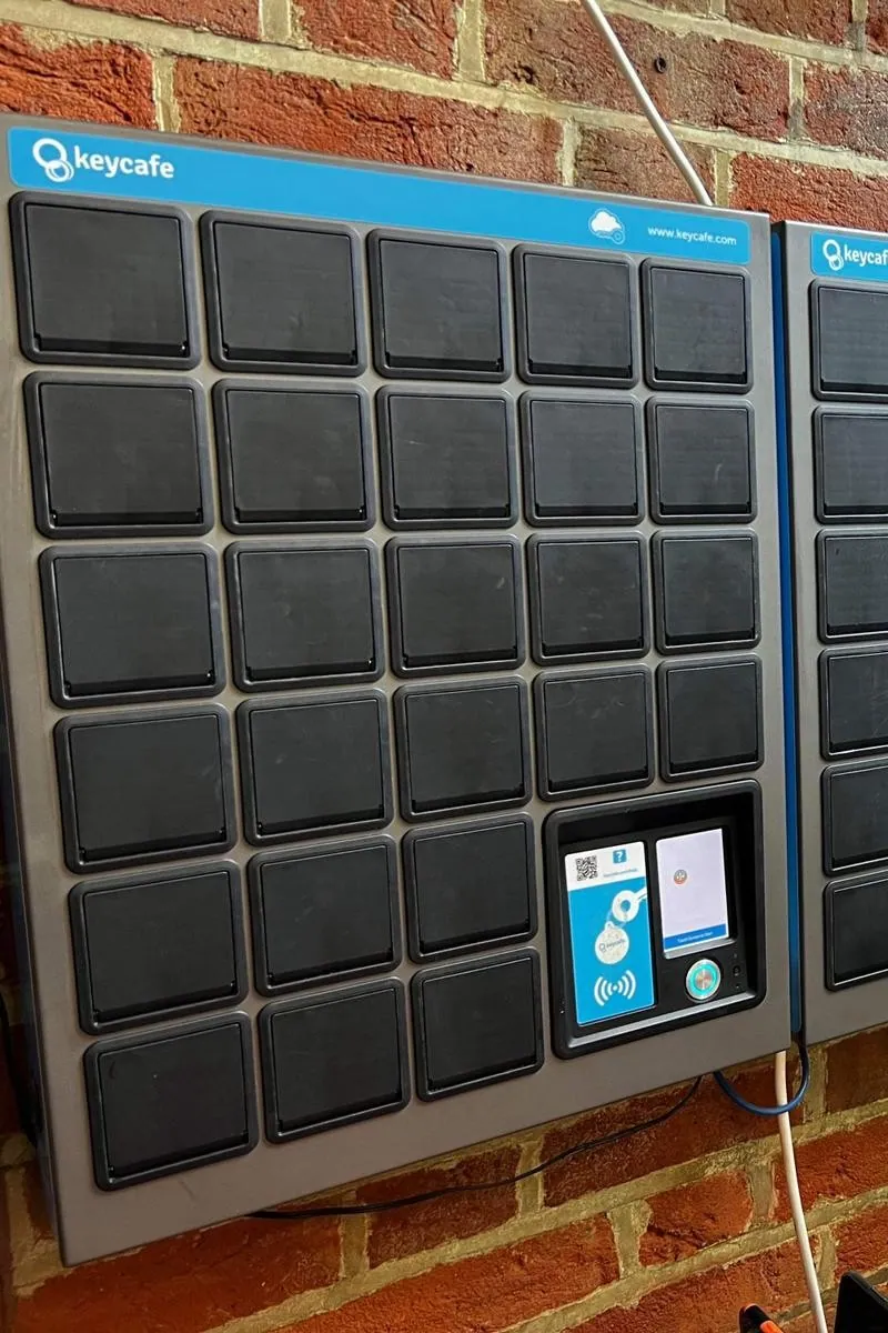 Keycafe SmartBoxes mounted on brick wall in the BM Ambulance headquarters