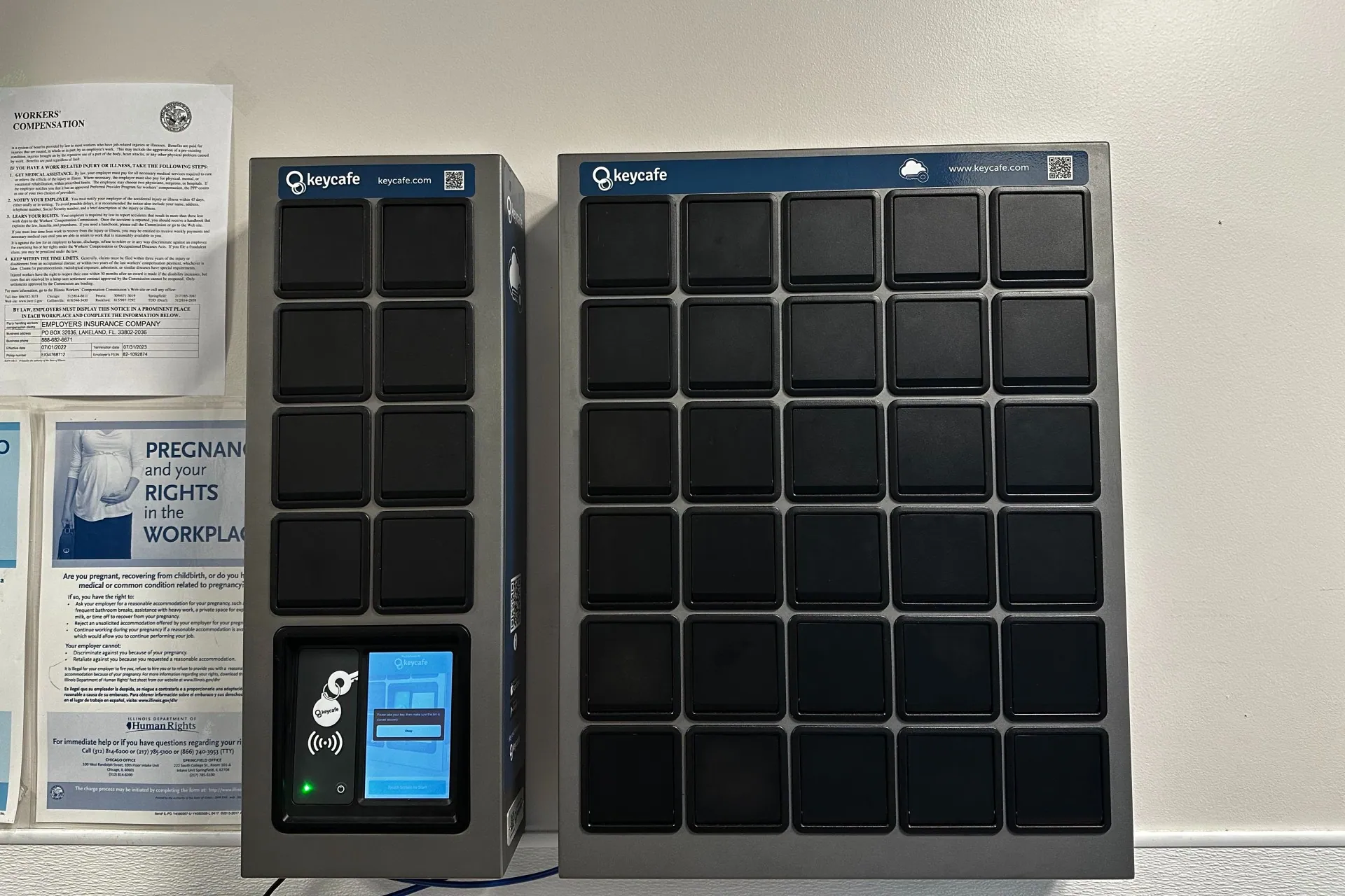 Two Keycafe SmartBoxes mounted on the wall